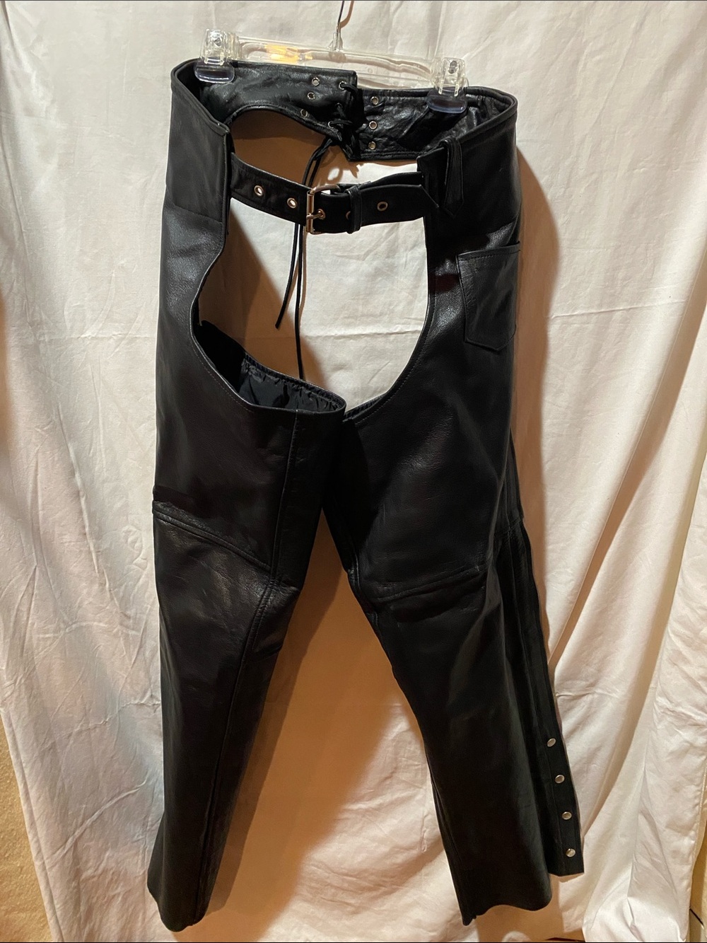 Leather Gallery Men's Black Leather Motorcycle Chaps with Adjustable Belt
